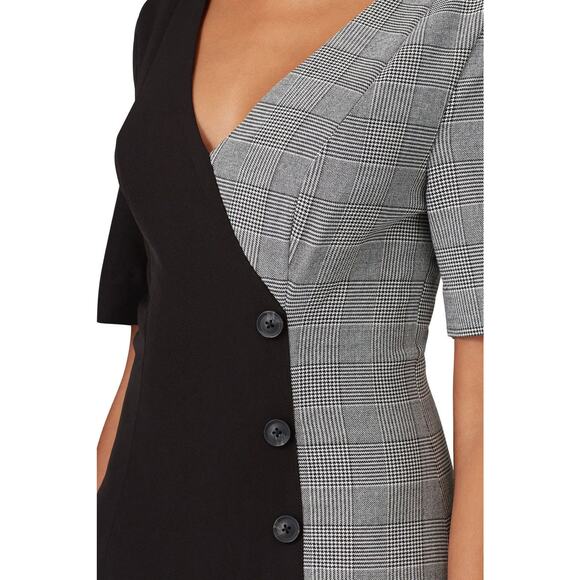 Fame and Partners Everly Black Plaid Button Front V-Neck Midi Dress Size 6 - Picture 6 of 16